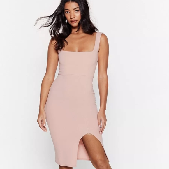 Nasty Gal Dresses & Skirts - Nasty Gal Womens Square Neck Slit Midi Dress light pink size 2